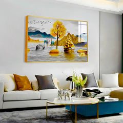 Beautiful Golden Nature With Deer Acrylic Wall Paintings & Arts