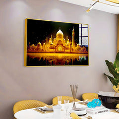 Beautiful Golden Islamic Mosque in Night Light Acrylic Wall Paintings & Arts