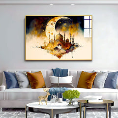 Beautiful Islamic Mosque with Moon Acrylic Wall Paintings & Arts