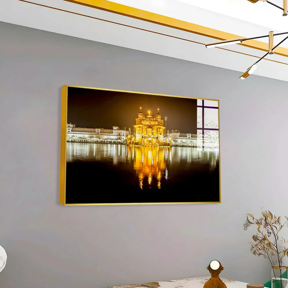 Beautiful Gurdwara Bangla Sahib Golden Temple Acrylic Wall Paintings & Arts - All India Decor