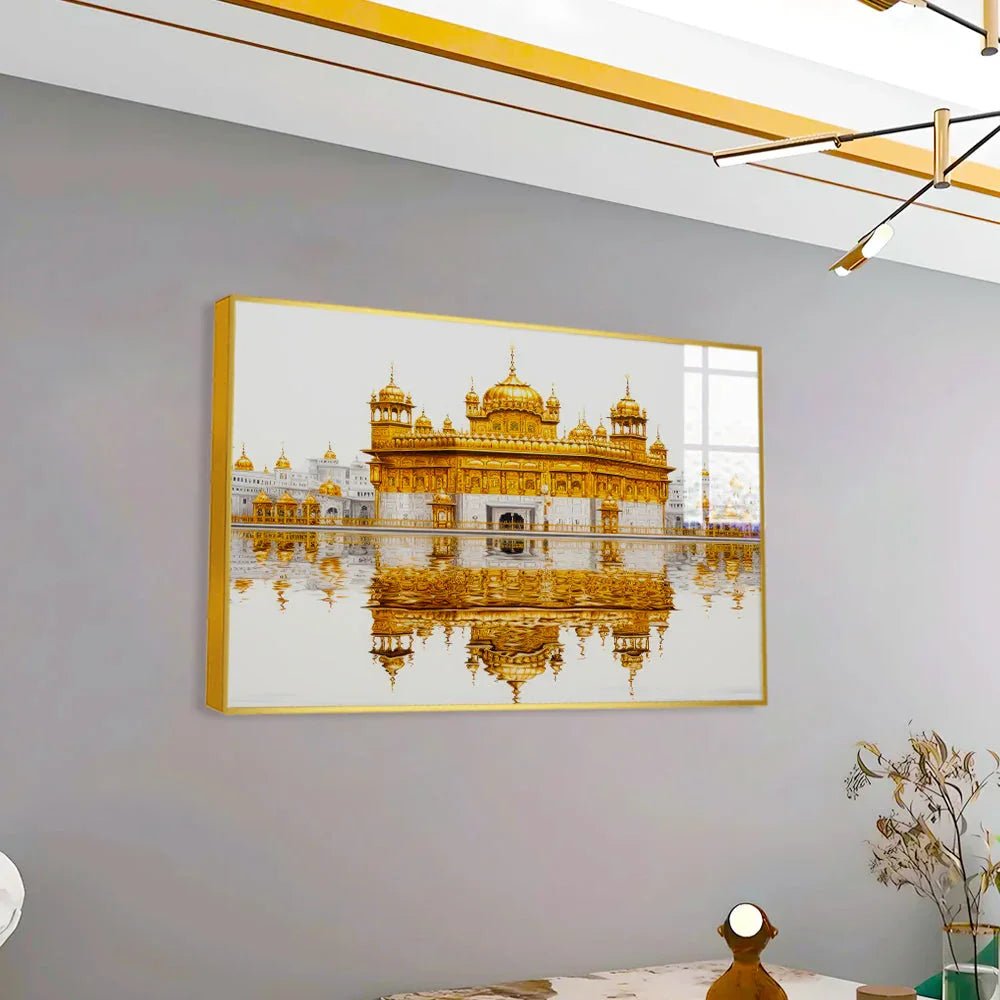 Beautiful Premium Golden Temple Acrylic Wall Paintings & Arts - All India Decor