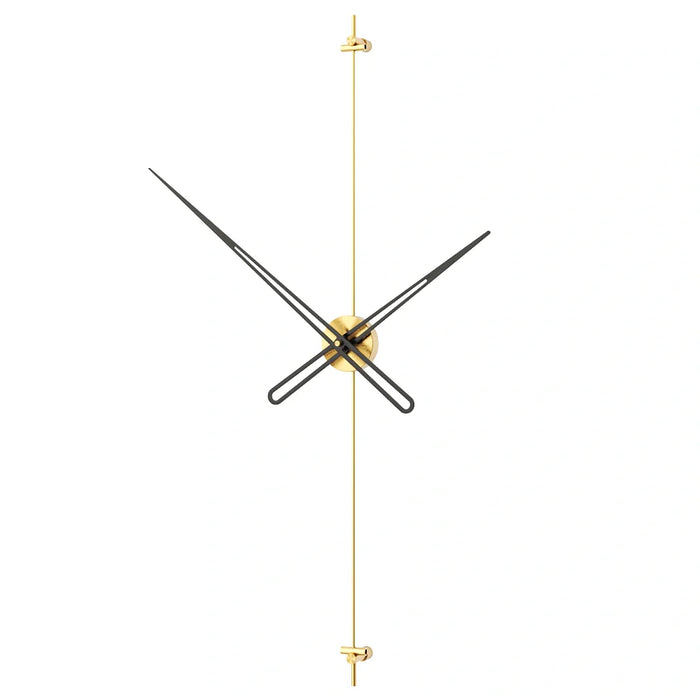 Modern wall clock with gold and black design on a white background