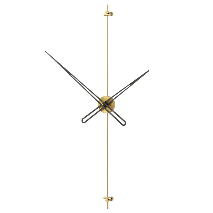 Modern wall clock with gold and black design on a white background