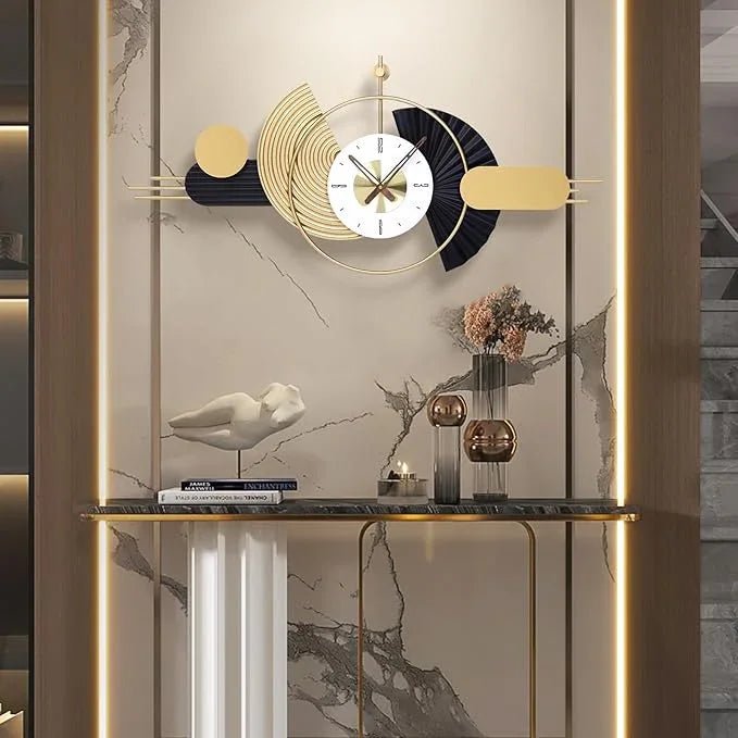 Gold & Black Modern Metal Clock - All India Decor