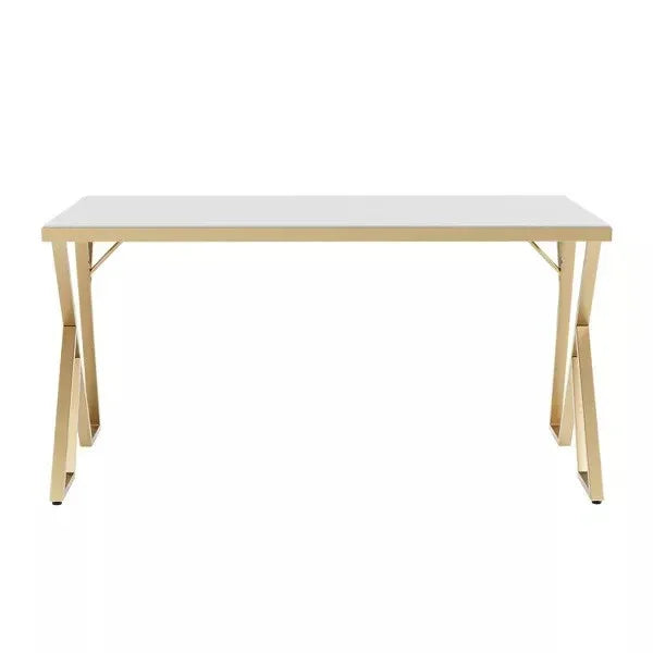 White table with gold legs on a white background