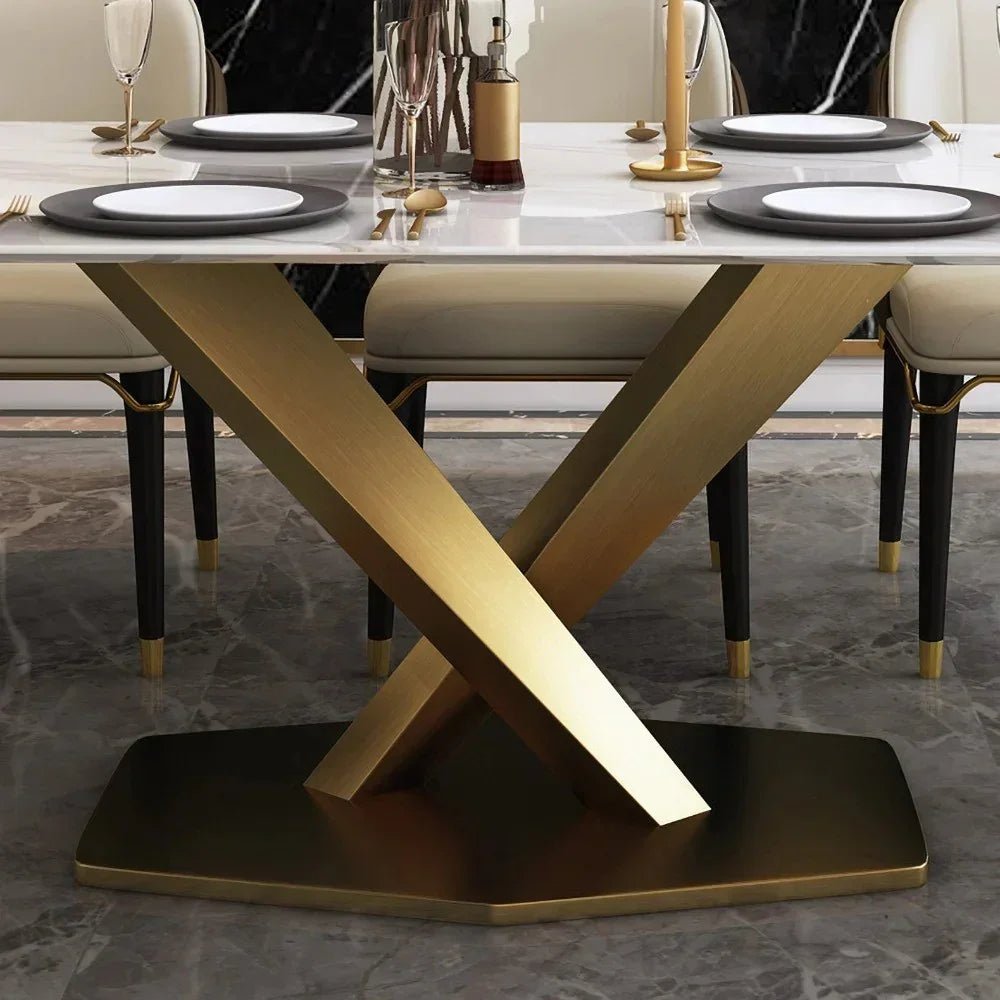 Stardust Dining Table Set – Stainless Steel Gold PVD Finish with Beige & Brown Cushioned Chairs - All India Decor