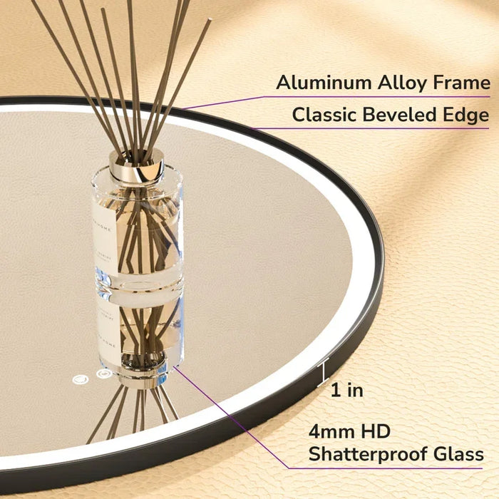 harbour glow round led mirror with frame