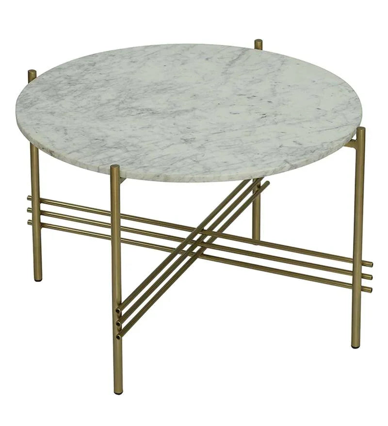 Metal Coffee Table With Marble Top In Gold Colour - All India Decor