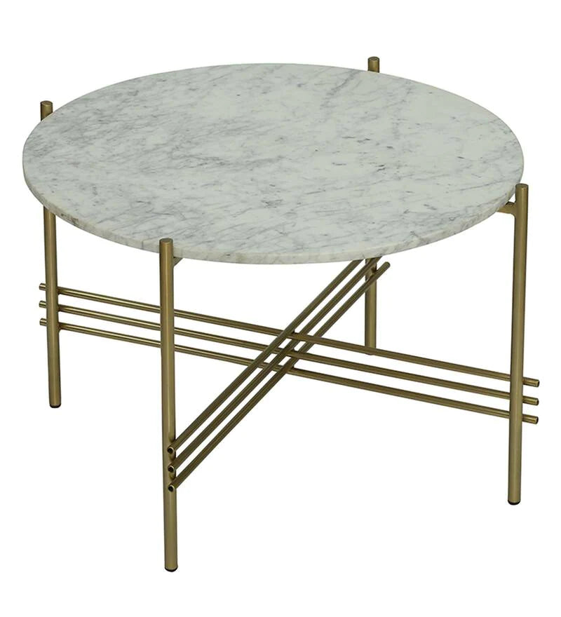 Metal Coffee Table With Marble Top In Gold Colour