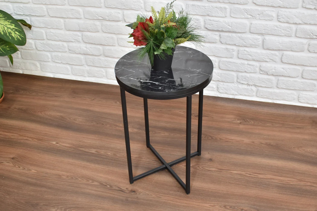 Round Marble Pattern Table Top w/ Metal Legs for Living Room