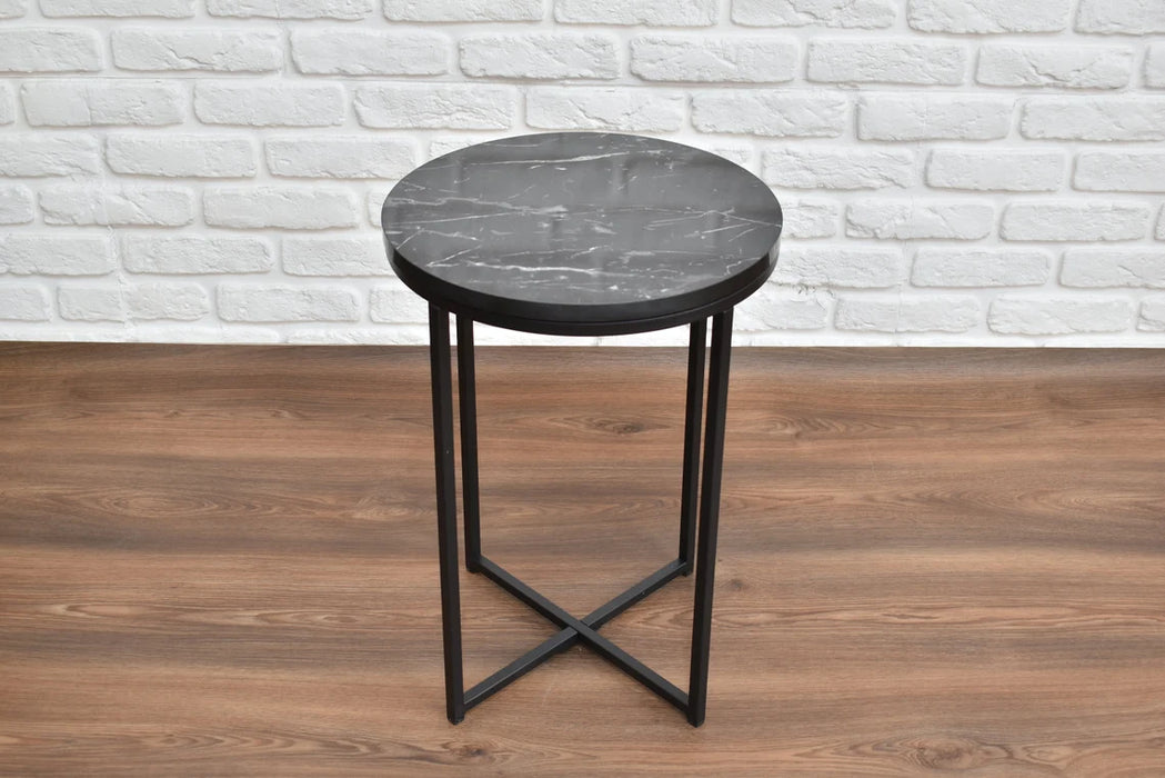 Round Marble Pattern Table Top w/ Metal Legs for Living Room