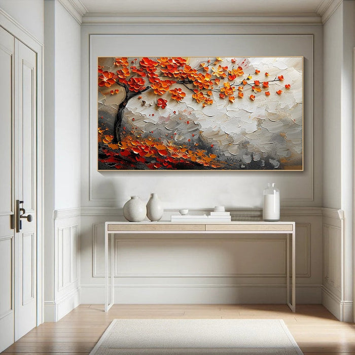 Vibrant Orange Blossom Tree Canvas Painting, Textured Wall Art, Large Canvas Art, Modern Abstract Painting, Autumn Tree Art