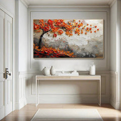 Vibrant Orange Blossom Tree Canvas Painting, Textured Wall Art, Large Canvas Art, Modern Abstract Painting, Autumn Tree Art - All India Decor