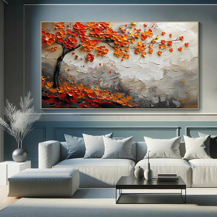 Vibrant Orange Blossom Tree Canvas Painting, Textured Wall Art, Large Canvas Art, Modern Abstract Painting, Autumn Tree Art