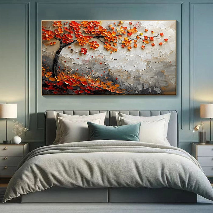 Vibrant Orange Blossom Tree Canvas Painting, Textured Wall Art, Large Canvas Art, Modern Abstract Painting, Autumn Tree Art