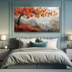 Vibrant Orange Blossom Tree Canvas Painting, Textured Wall Art, Large Canvas Art, Modern Abstract Painting, Autumn Tree Art - All India Decor
