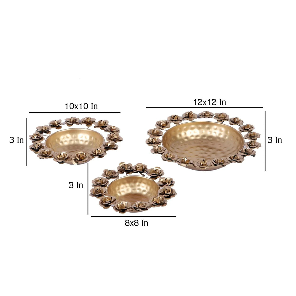Metal Rose Urli Bowl Set of 3 - All India Decor