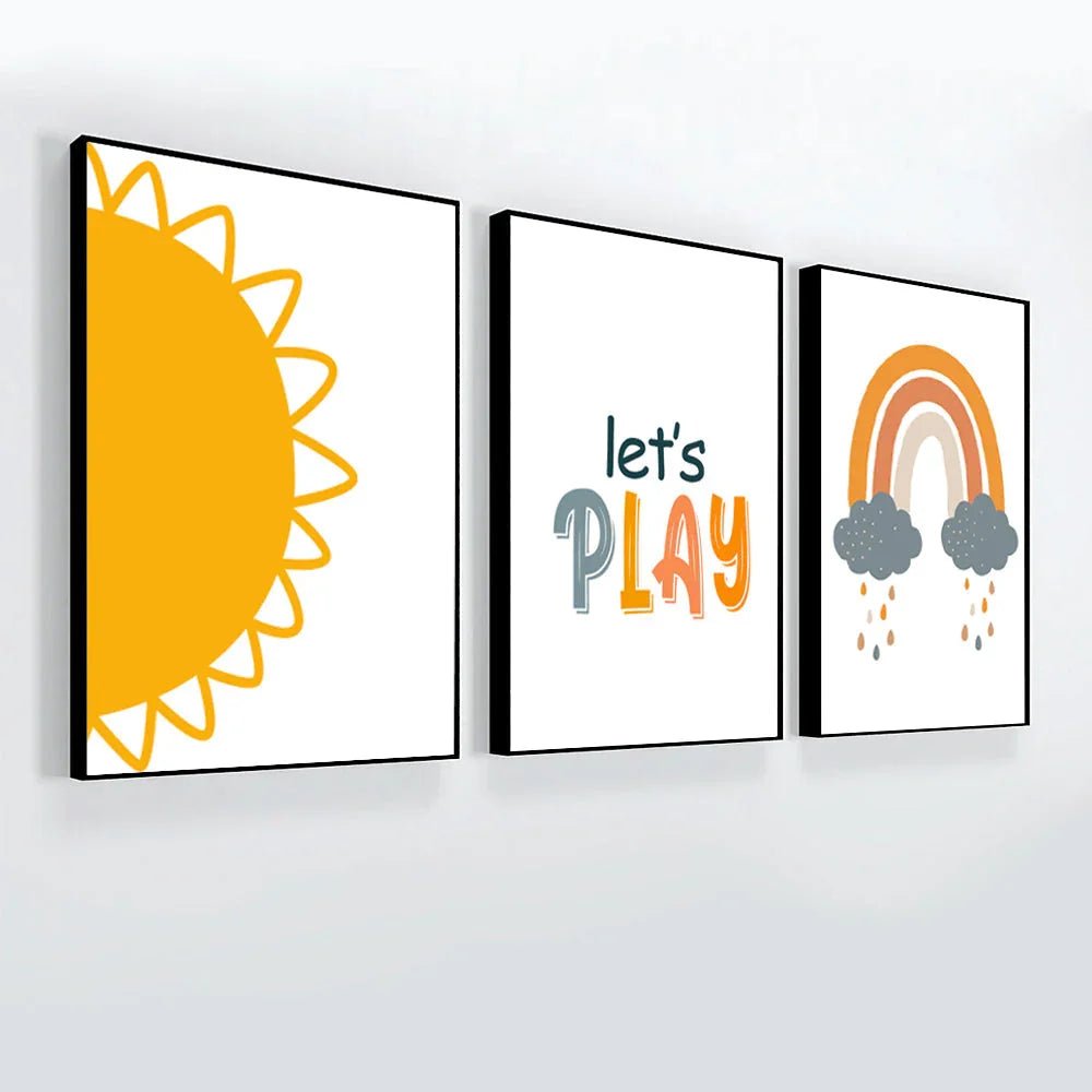 A Balloon And A Rainbow With The Words Sweet Dreams, Kids Room Wall Frame Set Of 3 - All India Decor