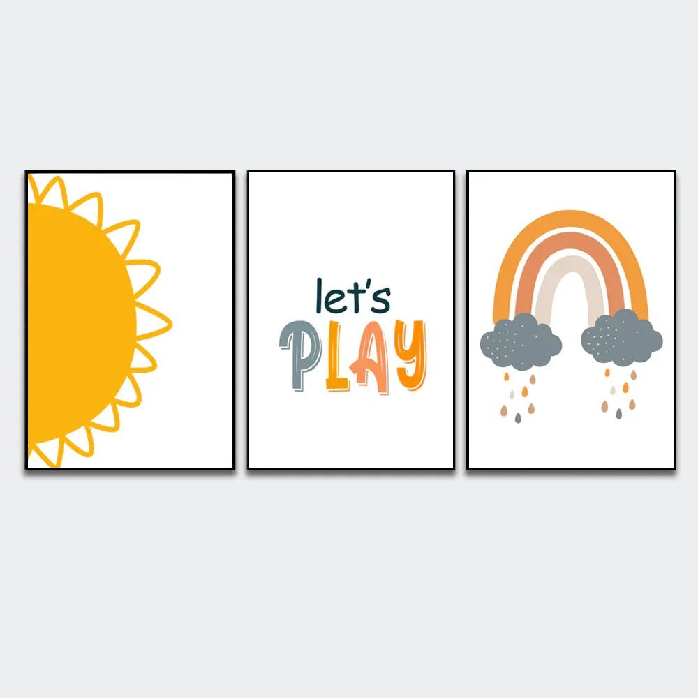 A Balloon And A Rainbow With The Words Sweet Dreams, Kids Room Wall Frame Set Of 3 - All India Decor