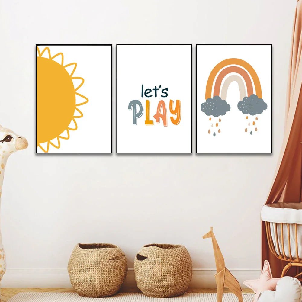 A Balloon And A Rainbow With The Words Sweet Dreams, Kids Room Wall Frame Set Of 3 - All India Decor