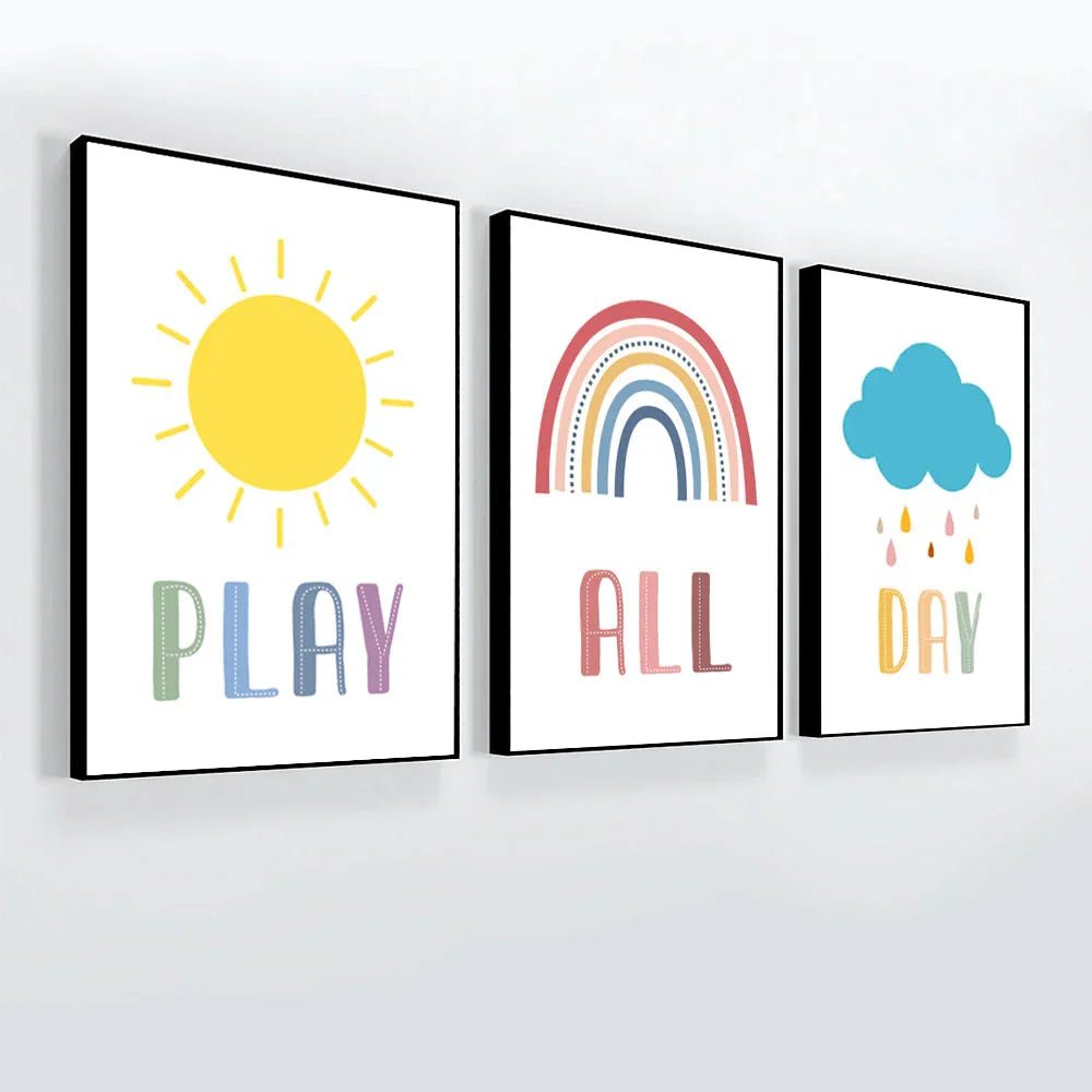 Play All Day Printable Poster Wall Frame Set Of 3 - All India Decor