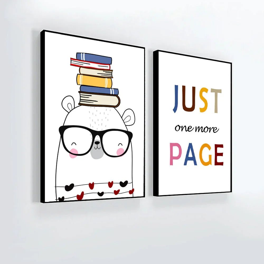 Cute Panda Reading Book And Motivational Quotes Framed Posters With Frame Set Of 2 - All India Decor