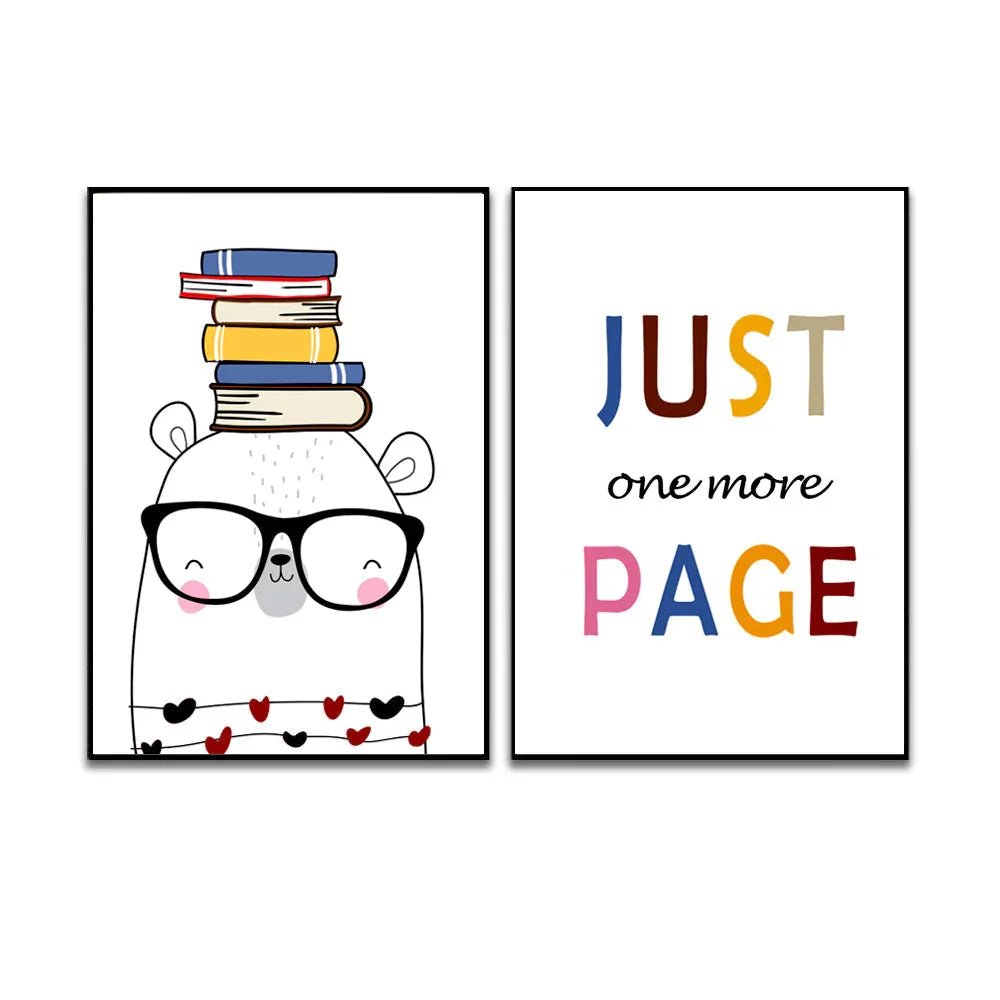 Cute Panda Reading Book And Motivational Quotes Framed Posters With Frame Set Of 2 - All India Decor