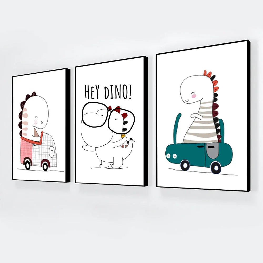 Flat Cute Animal Collection Dino On Car Wall Décor Set of 3 - All India Decor