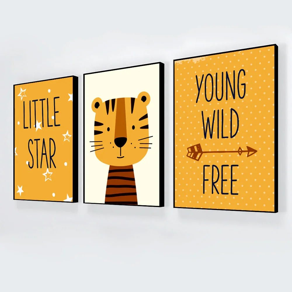Quirky Litte Star Tiger Nursery Wall Art Set of 3 - All India Decor