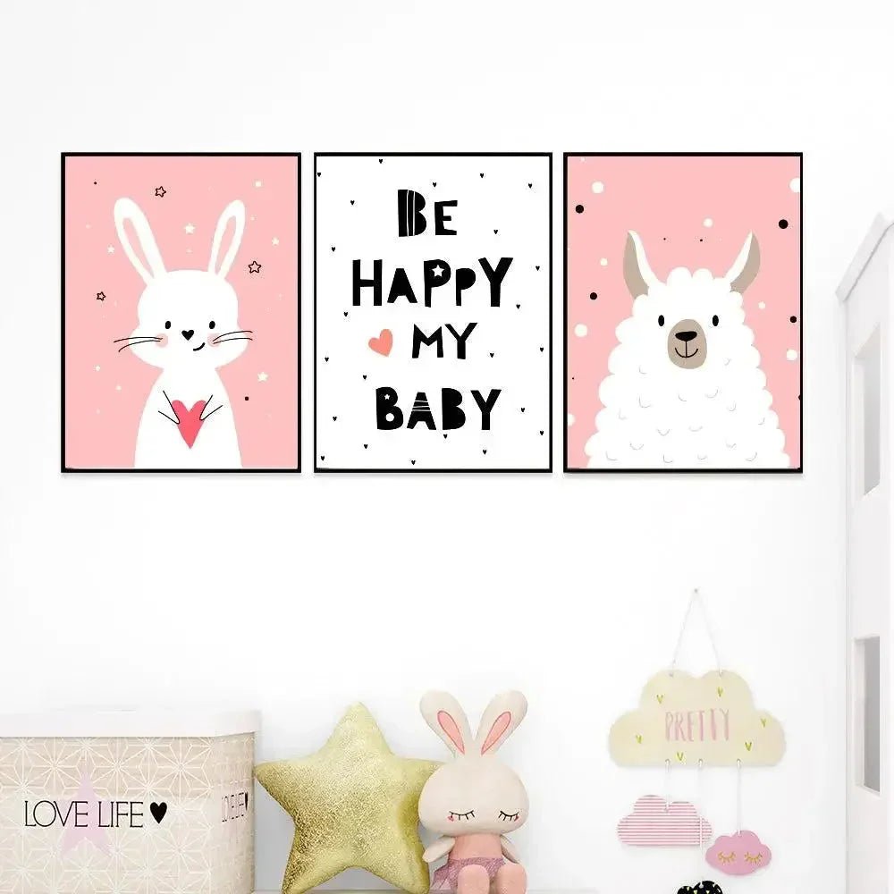Playful Baby Sheep &amp; Rabbit Kids Room Wall Frame Set of 3 - All India Decor