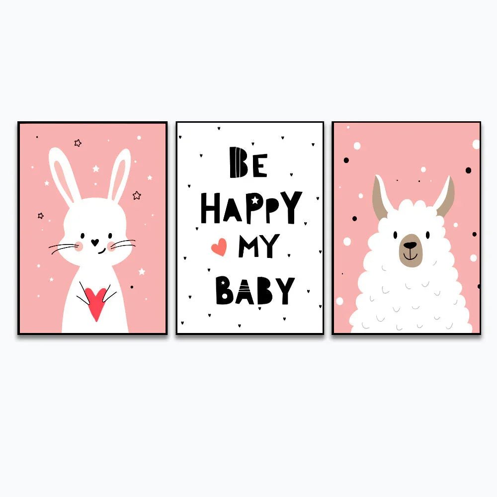 Playful Baby Sheep &amp; Rabbit Kids Room Wall Frame Set of 3 - All India Decor