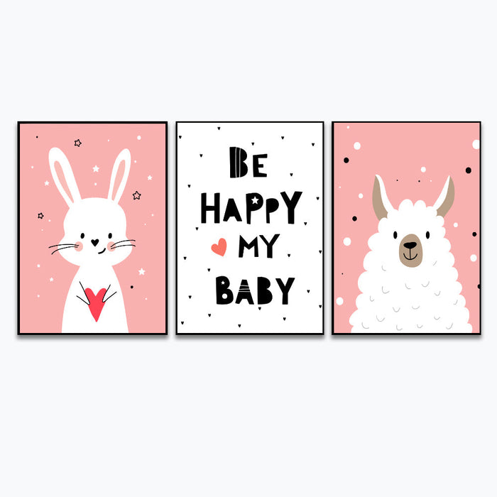 Playful Baby Sheep &amp; Rabbit Kids Room Wall Frame Set of 3