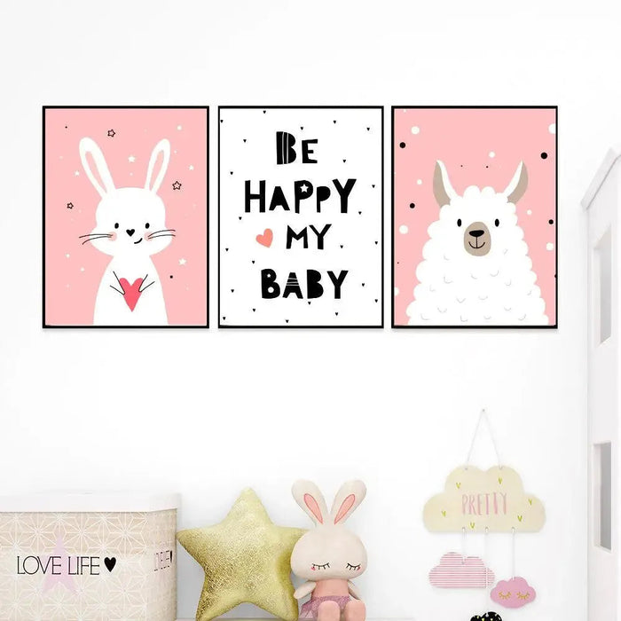 Playful Baby Sheep &amp; Rabbit Kids Room Wall Frame Set of 3