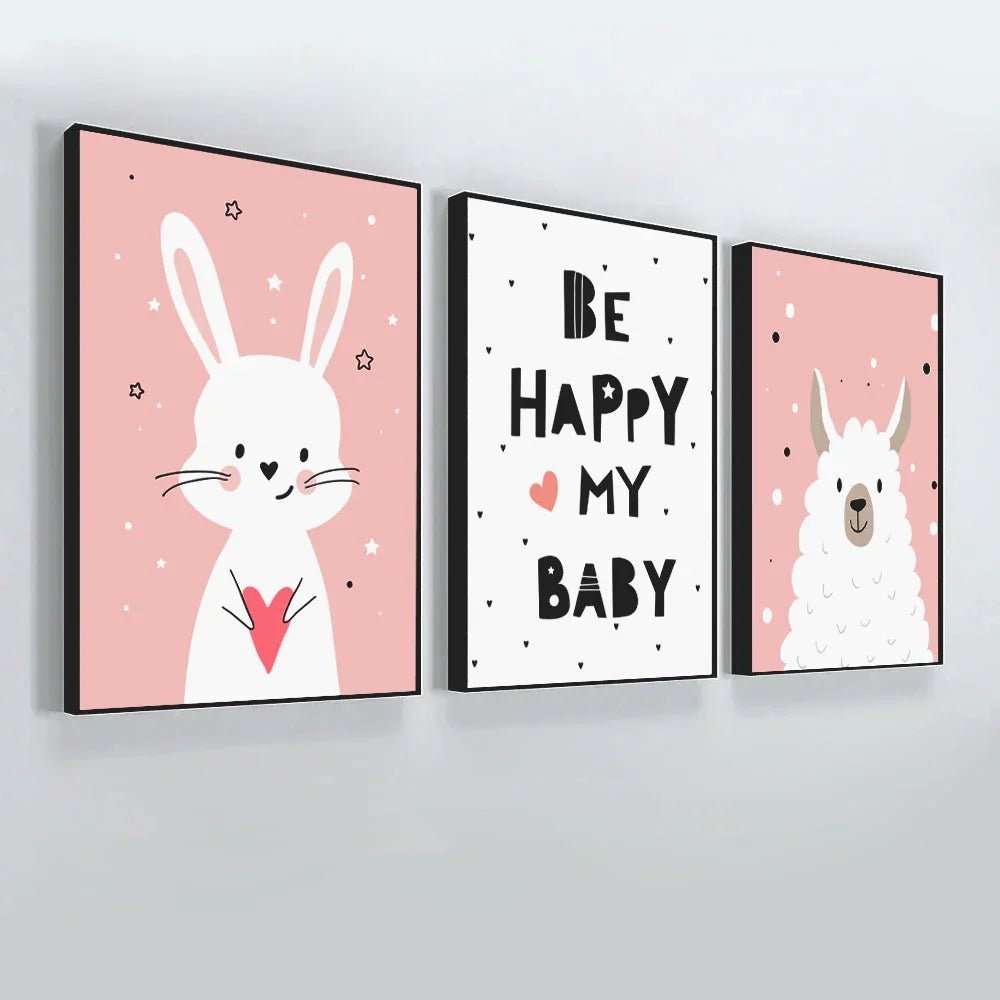 Playful Baby Sheep &amp; Rabbit Kids Room Wall Frame Set of 3 - All India Decor