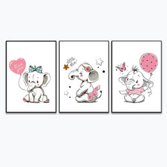 Little Princess Elephant Kids Room Wall Frame Set of 3