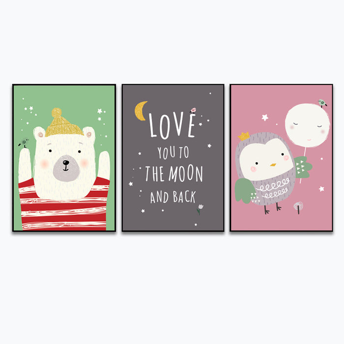 Baby Bear &amp; Owl Kids Room Wall Frame Set of 3