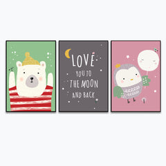 Baby Bear &amp; Owl Kids Room Wall Frame Set of 3