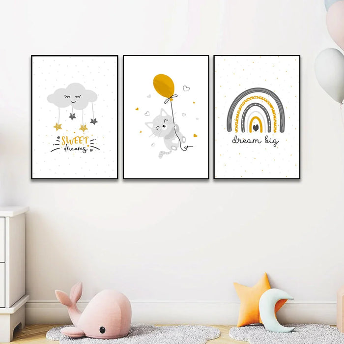 Baby Boy Sun And Rainbow. Baby Boy Room Wall Art Frame Set Of 3