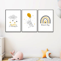 Baby Boy Sun And Rainbow. Baby Boy Room Wall Art Frame Set Of 3