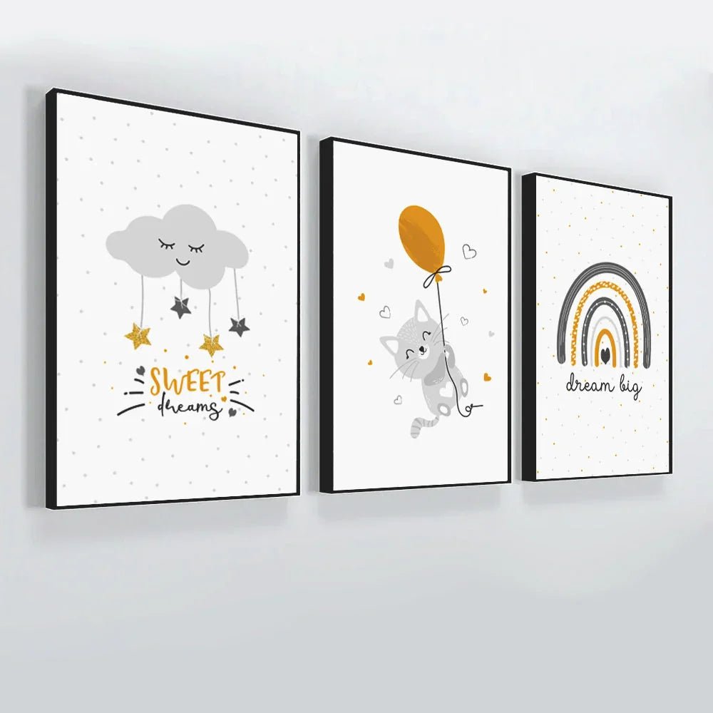 Baby Boy Sun And Rainbow. Baby Boy Room Wall Art Frame Set Of 3 - All India Decor