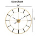 Wall clock size chart with dimensions on a white background