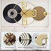 Decorative wall art with vinyl records and geometric shapes on a white background