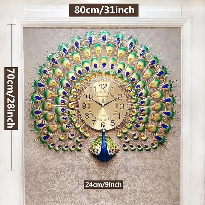 Living Room Peacock Wall Clock - All India Decor
