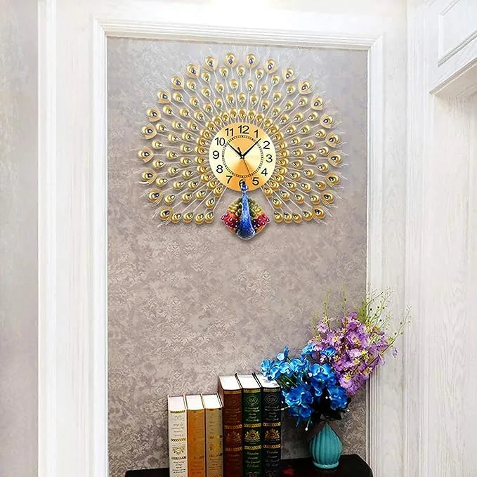 vintage peacock wall clock on wall 