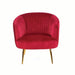 Maroon velvet armchair with gold legs on a white background
