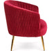maroon velvet armchair with gold legs on side view