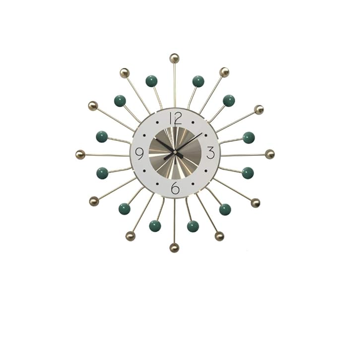 Decorative wall clock with a sunburst design on a white background