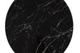 Round black marble coaster with gray veins on a white background
