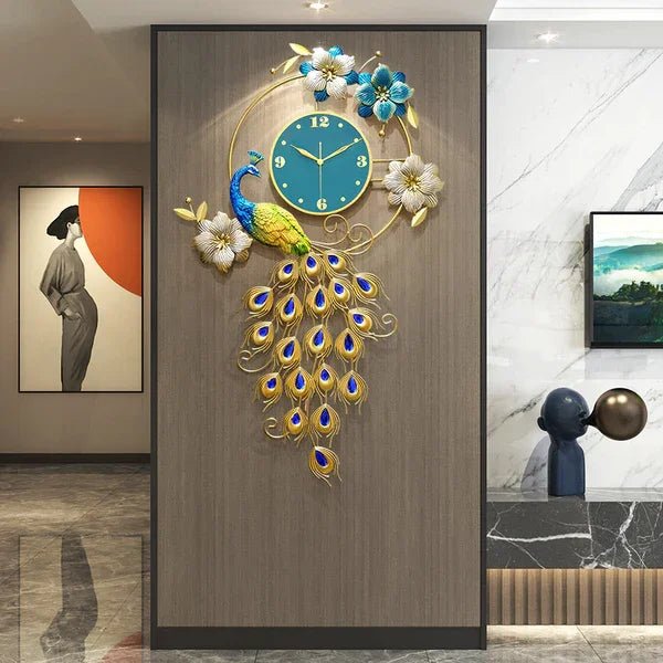 Metal Peacock Wall Clock - All India Decor