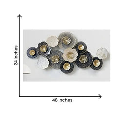 Decorative wall art with flowers on a white background, showing dimensions.
